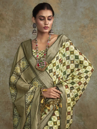 Attractive Multi-Color Digital Printed Silk Traditional Saree With Blouse